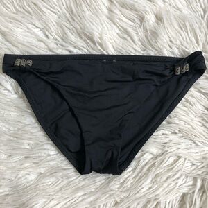 BECCA Rebecca Virtue Brass Floral Beaded Black Hipster Bikini Bottoms EUC Size S